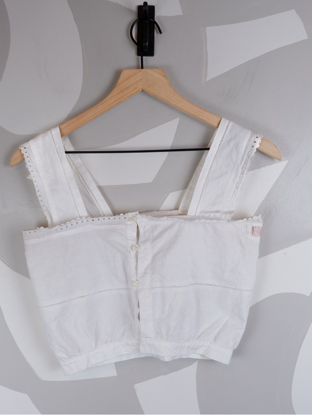Vintage Monogrammed Cotton Button Up White Eyelet Corset Cover Top - Picture 2 of 4
